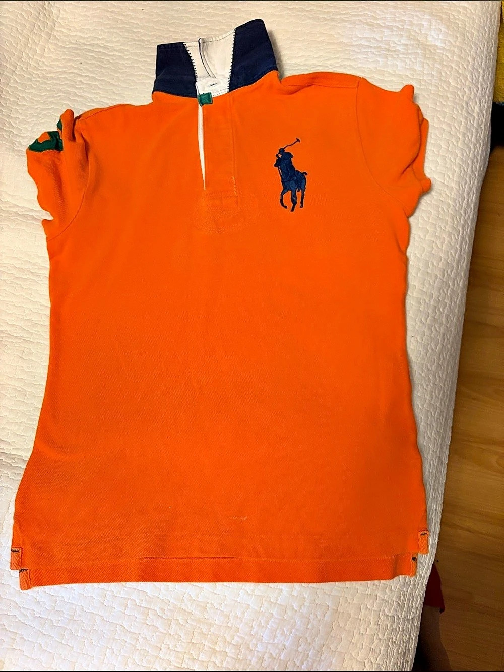 Polo Ralph Lauren Men's Polo Shirt in Orange & Green Size Medium Like New